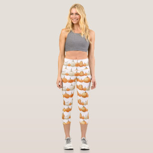 Autumn Pumpkin: Watercolor Illustration Pattern Capri Leggings