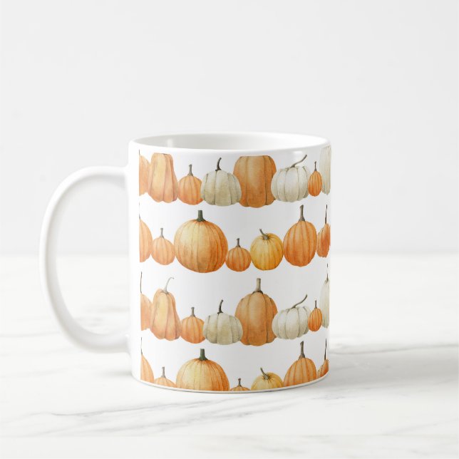 Autumn Pumpkin: Watercolor Illustration Pattern Coffee Mug (Left)