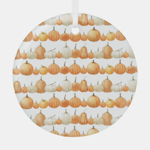 Autumn Pumpkin: Watercolor Illustration Pattern Glass Ornament