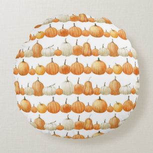 Autumn Pumpkin: Watercolor Illustration Pattern Round Pillow