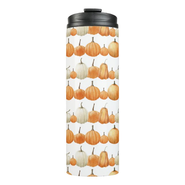 Autumn Pumpkin: Watercolor Illustration Pattern Thermal Tumbler (Front)