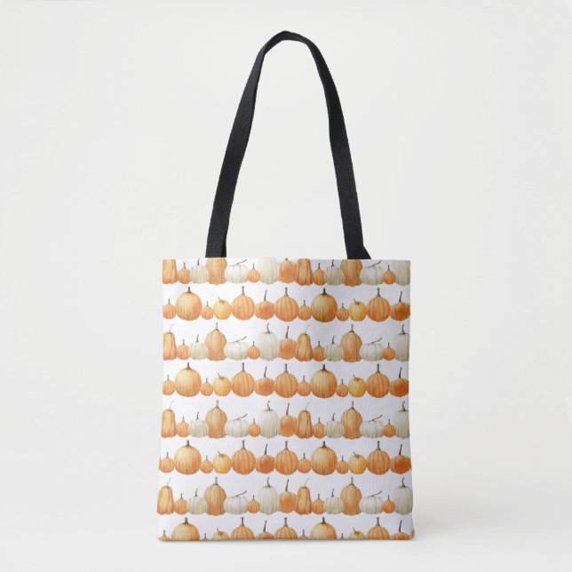 Autumn Pumpkin: Watercolor Illustration Pattern Tote Bag (Front)