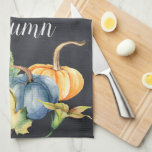 Autumn Pumpkin Watercolor Rustic Chalkboard Kitchen Towel<br><div class="desc">Beautiful watercolor pumpkins in shades of blue,  green,  orange,  and white are featured on this seasonal kitchen towel. You can customize the word Autumn that is on both sides of the kitchen towel. Delight your guests and family for fall and Thanksgiving with this watercolor pumpkin kitchen towel.</div>