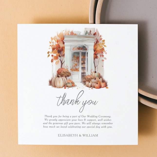 Autumn Pumpkin Wedding White Front Door Thank You Card (Creator Uploaded)