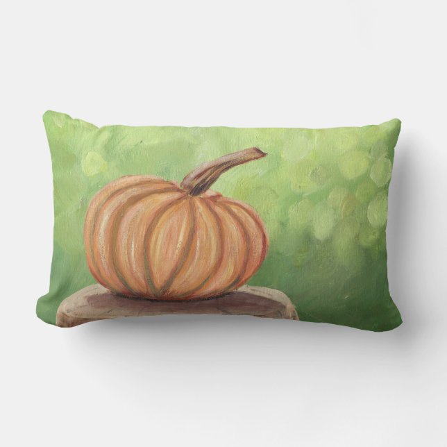 Autumn Pumpkin with Bokeh Background Lumbar Pillow (Front)
