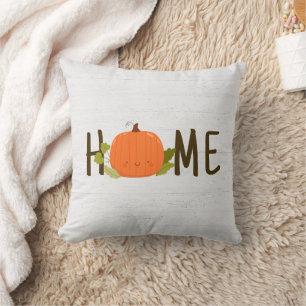 Autumn Pumpkin With Home Text Throw Pillow