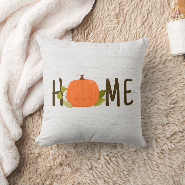 Autumn Pumpkin With Home Text Throw Pillow (Blanket)