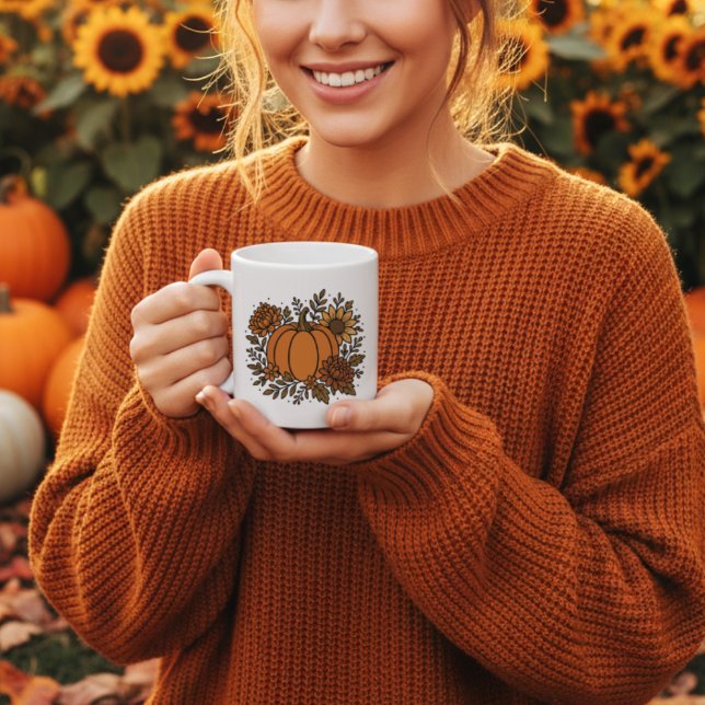 Autumn pumpkin with sunflower and fall flowers coffee mug (Creator Uploaded)