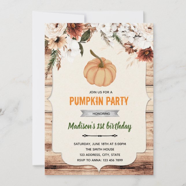 Autumn pumpkin woodland shower invitation (Front)