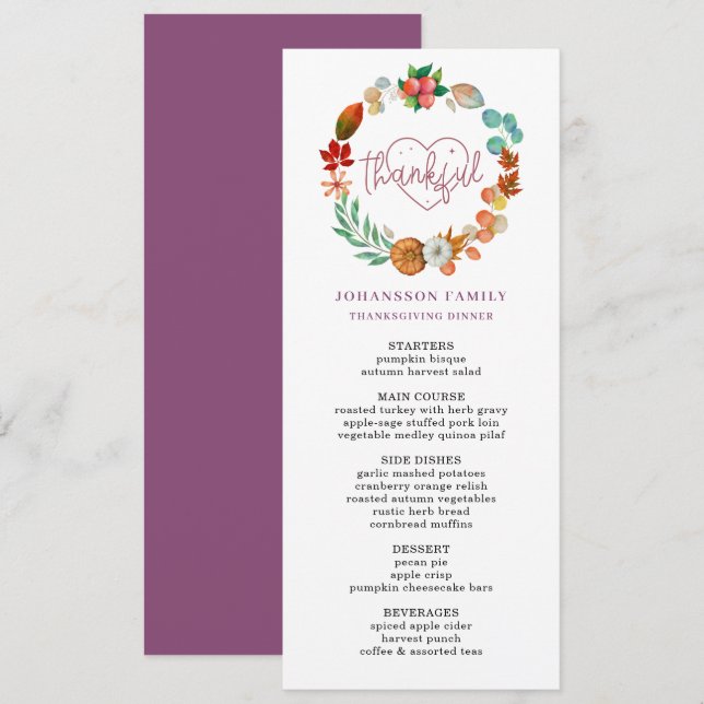 AUTUMN PUMPKIN WREATH THANKSGIVING DINNER MENU (Front/Back)