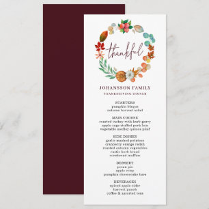 AUTUMN PUMPKIN WREATH THANKSGIVING DINNER  MENU