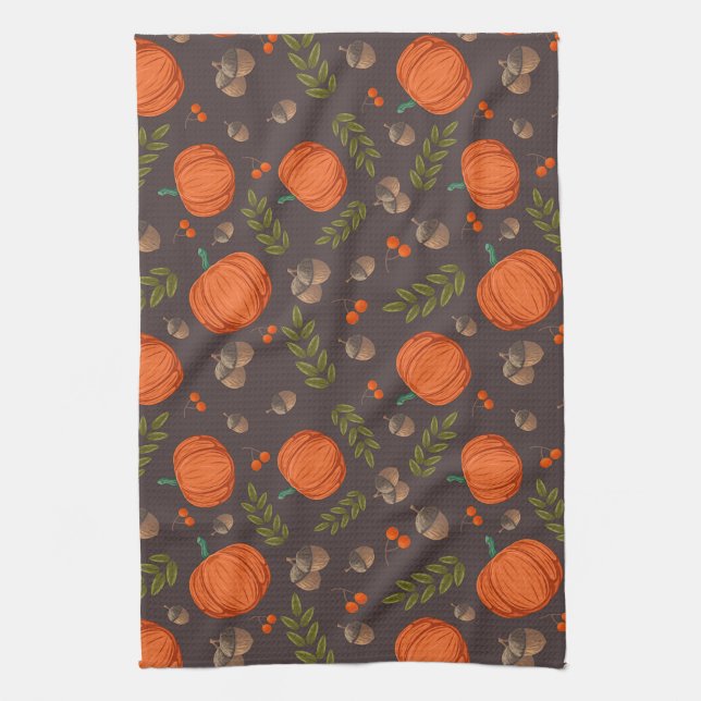 Autumn Pumpkins and Acorns Kitchen Towel (Vertical)