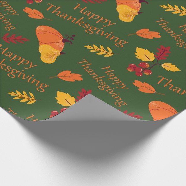 Autumn Pumpkins and Fall Leaves Happy Thanksgiving Wrapping Paper (Corner)