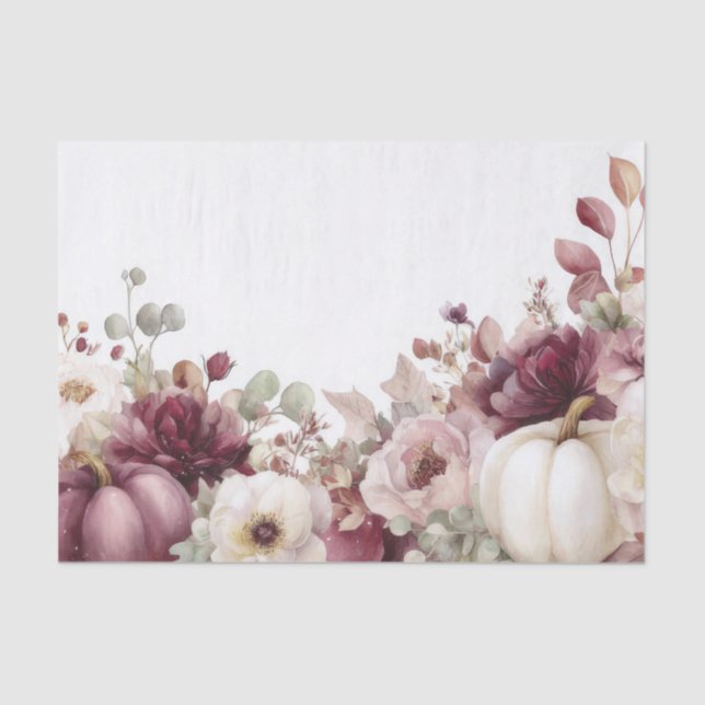 Autumn Pumpkins and Flowers Fall Decoupage Tissue Paper (Front)