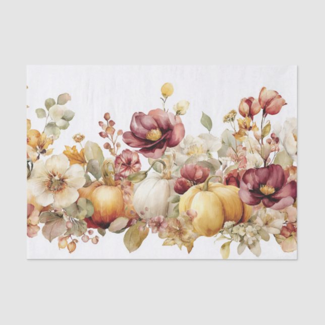 Autumn Pumpkins and Flowers Fall Decoupage Tissue Paper (Front)