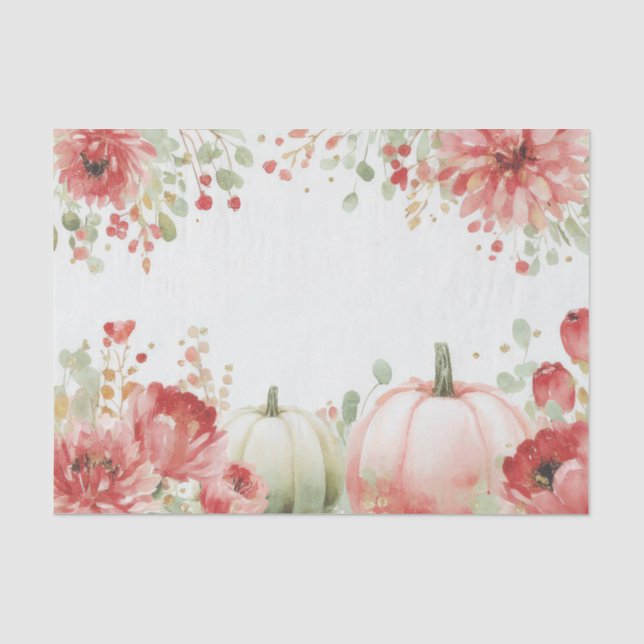 Autumn Pumpkins and Flowers Fall Decoupage Tissue Paper (Front)
