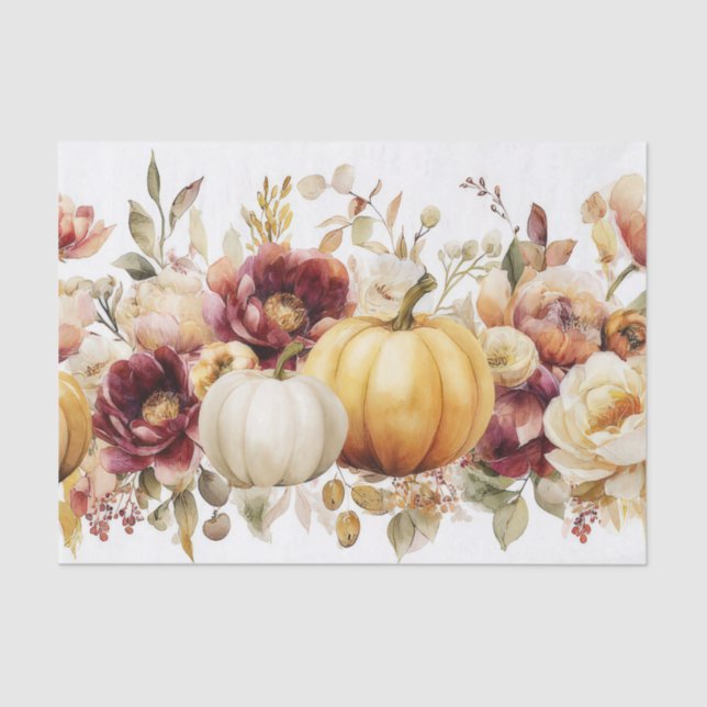 Autumn Pumpkins and Flowers Fall Decoupage Tissue Paper (Front)