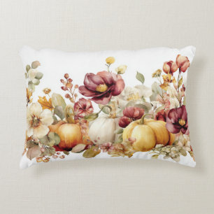 Autumn Pumpkins and Flowers Fall Pattern Accent Pillow