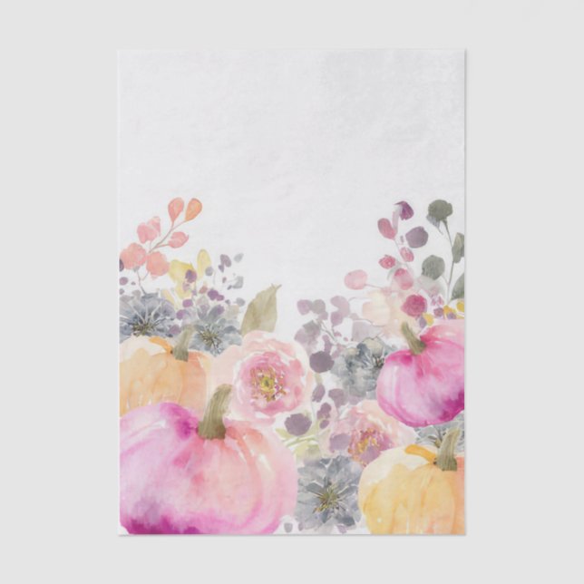 Autumn Pumpkins and Flowers Fall Pattern Decoupage Tissue Paper (Front)