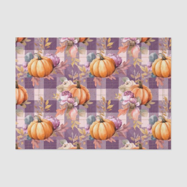 Autumn Pumpkins and Flowers Fall Pattern Decoupage Tissue Paper (Front)