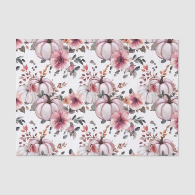 Autumn Pumpkins and Flowers Fall Pattern Decoupage Tissue Paper (Front)