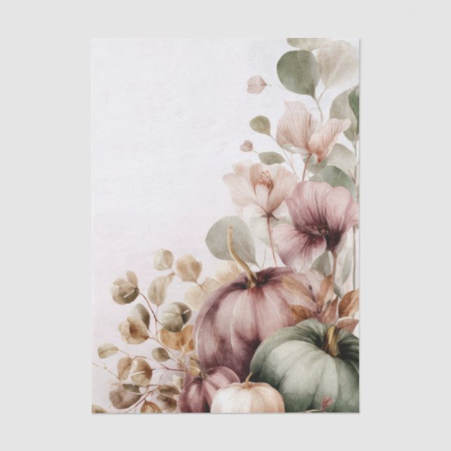 Autumn Pumpkins and Flowers Fall Pattern Decoupage Tissue Paper (Front)