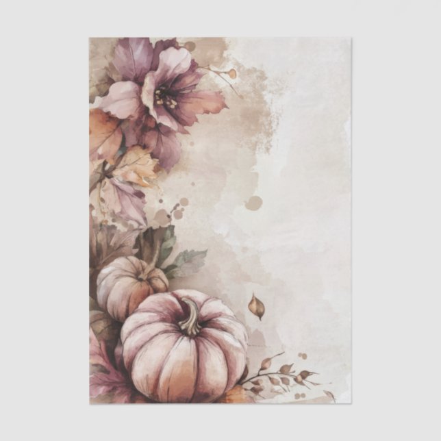 Autumn Pumpkins and Flowers Fall Pattern Decoupage Tissue Paper (Front)