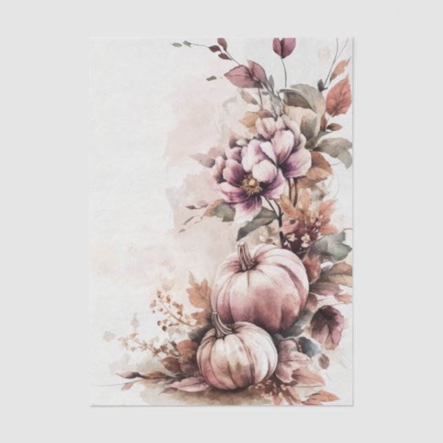 Autumn Pumpkins and Flowers Fall Pattern Decoupage Tissue Paper (Front)