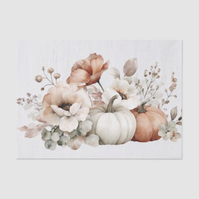 Autumn Pumpkins and Flowers Fall Pattern Decoupage Tissue Paper (Front)