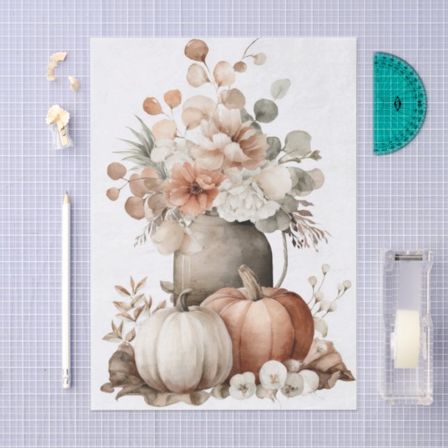 Autumn Pumpkins and Flowers Fall Pattern Decoupage Tissue Paper (Craft)