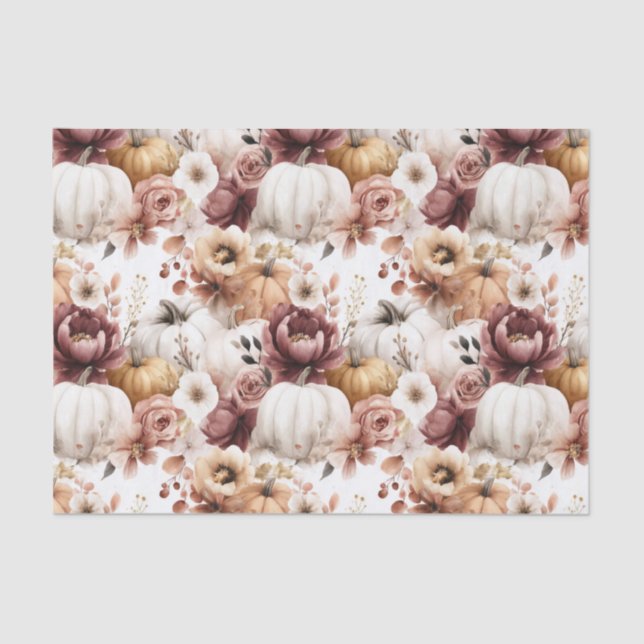 Autumn Pumpkins and Flowers Fall Pattern Decoupage Tissue Paper (Front)