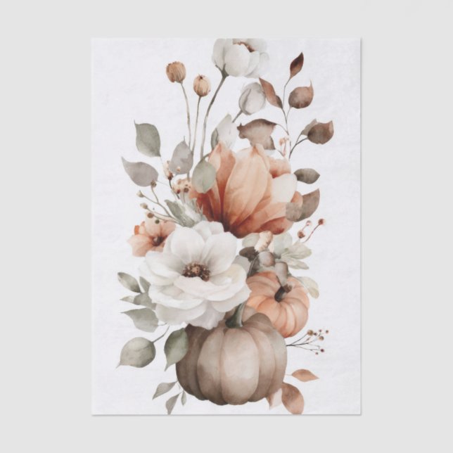 Autumn Pumpkins and Flowers Fall Pattern Decoupage Tissue Paper (Front)