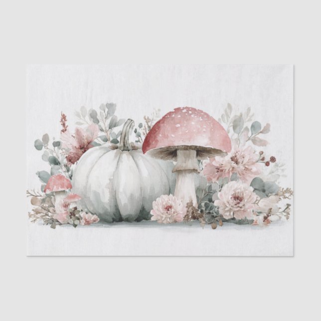 Autumn Pumpkins and Flowers Fall Pattern Decoupage Tissue Paper (Front)