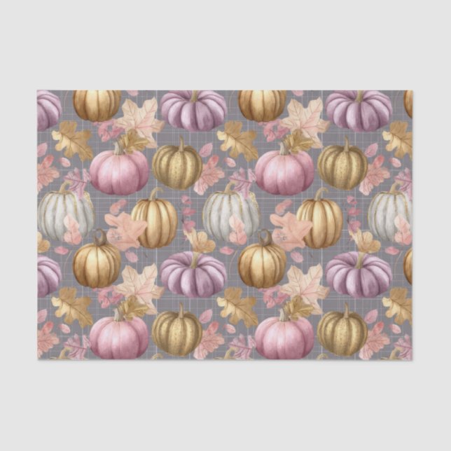 Autumn Pumpkins and Flowers Fall Pattern Decoupage Tissue Paper (Front)