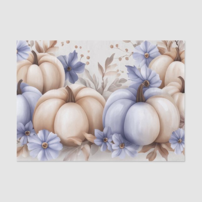 Autumn Pumpkins and Flowers Fall Pattern Decoupage Tissue Paper (Front)