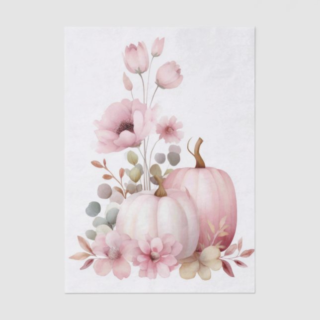 Autumn Pumpkins and Flowers Fall Pattern Decoupage Tissue Paper (Front)