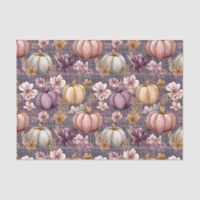 Autumn Pumpkins and Flowers Fall Pattern Decoupage Tissue Paper (Front)
