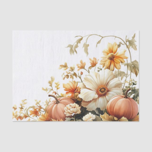 Autumn Pumpkins and Flowers Fall Pattern Decoupage Tissue Paper (Front)