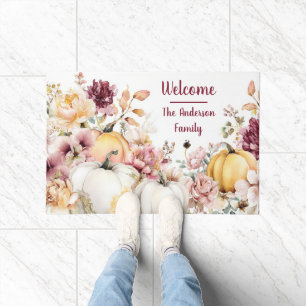 Autumn Pumpkins and Flowers Fall Pattern Doormat