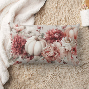 Autumn Pumpkins and Flowers Fall Pattern Lumbar Pillow