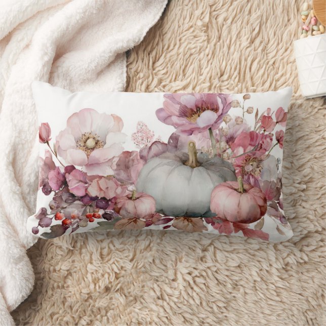 Autumn Pumpkins and Flowers Fall Pattern  Lumbar Pillow (Blanket)