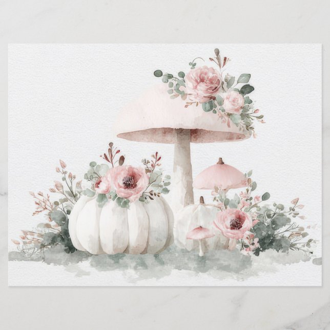 Autumn Pumpkins and Flowers Fall Scapbook Paper (Front)