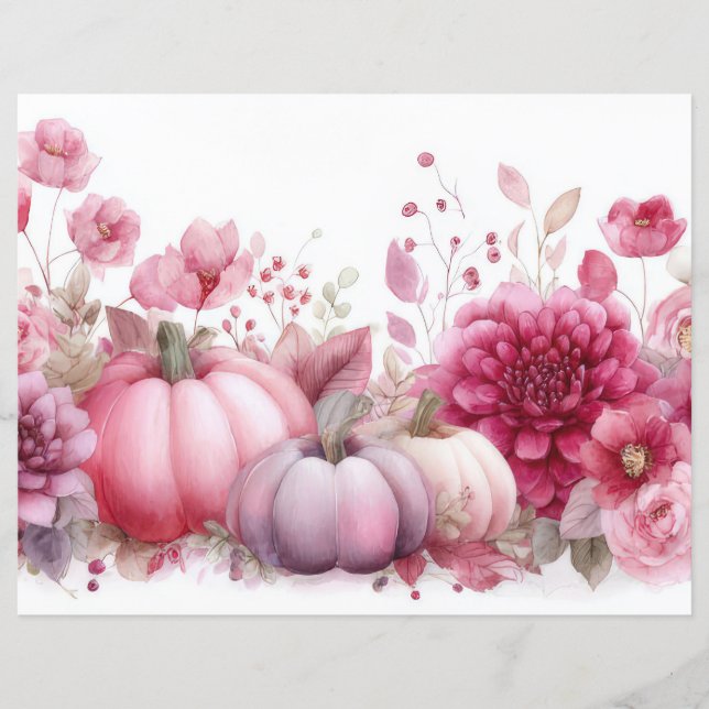 Autumn Pumpkins and Flowers Fall Scapbook Paper (Front)