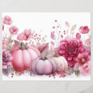 Autumn Pumpkins and Flowers Fall Scapbook Paper