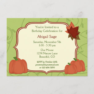 Autumn Pumpkins and Leaves Birthday Invitation