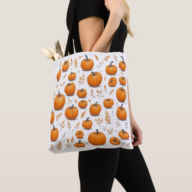 Autumn Pumpkins and Leaves Fall Halloween Tote Bag (Close Up)