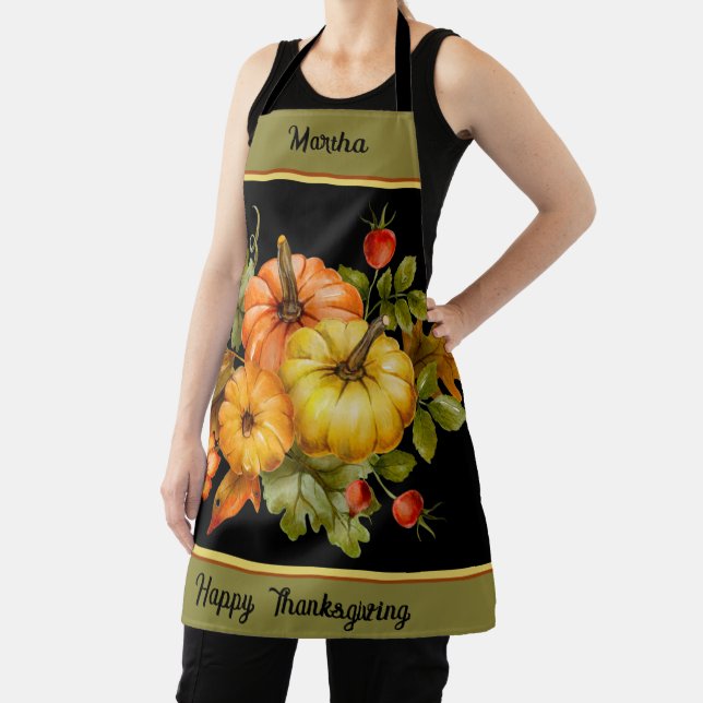 Autumn pumpkins and oak leaves personalized apron (Insitu)