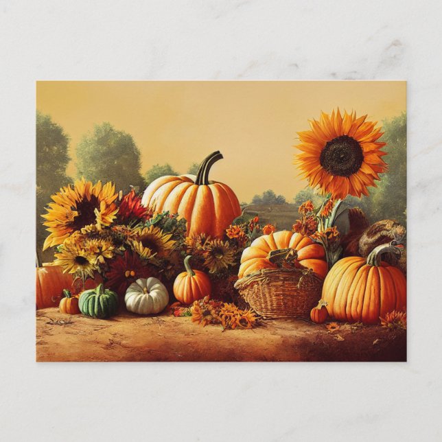 Autumn Pumpkins and Sunflowers Postcard (Front)