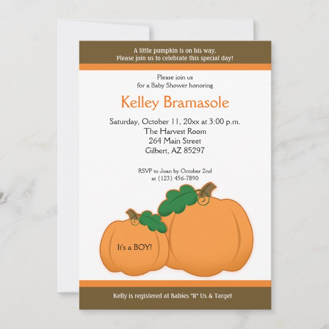 Autumn Pumpkins Baby Shower 5x7 Invitation (Front)