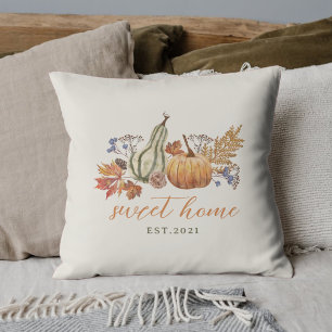 Autumn Pumpkins Bouquet Sweet Home Throw Pillow